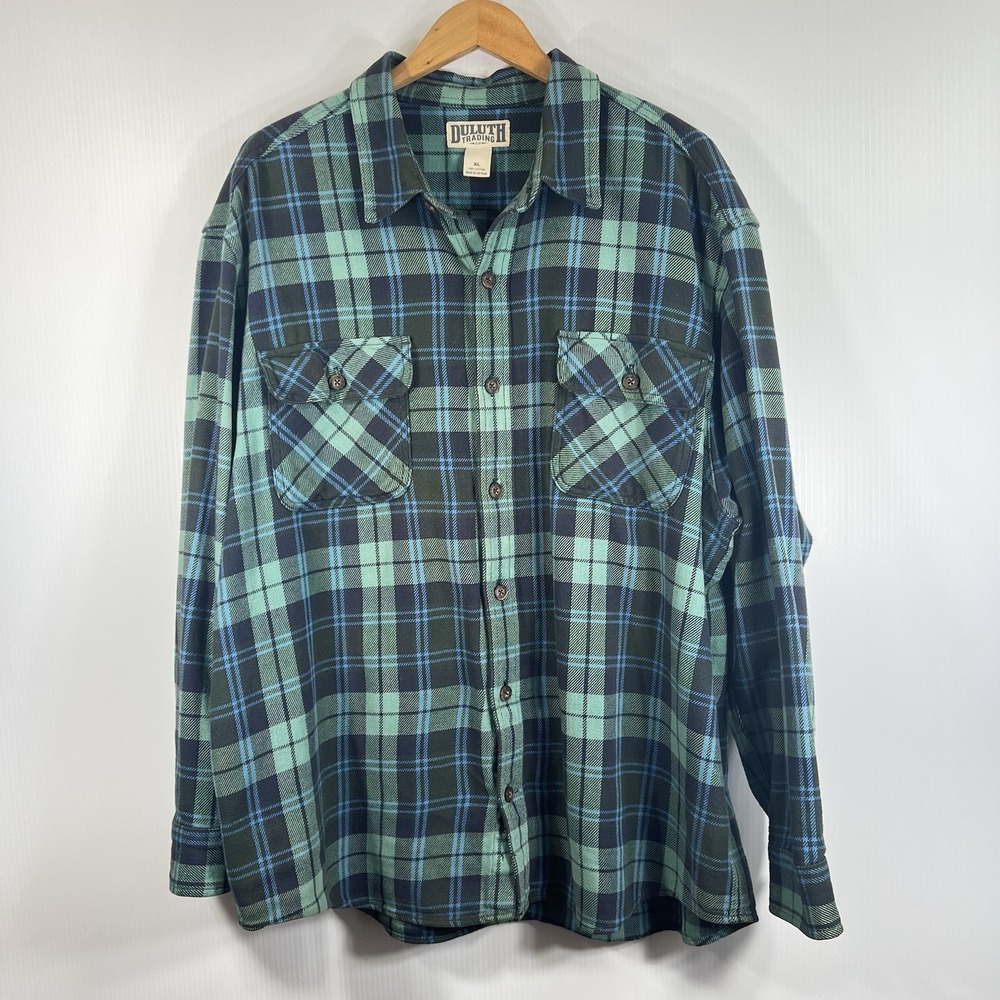 Duluth Trading Company Plaid Flannel Long Sleeve Shirt Men's Size XL Blue Green